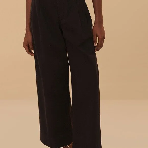 NWT32 Black Twill Belted Wide Pants